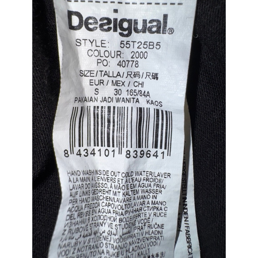 Desigual patchwork heart embroidered rhinestone tie back shirt sleeve black top - Picture 7 of 9